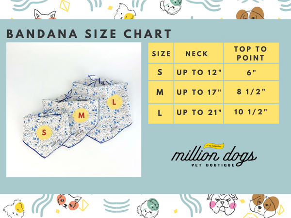 Dog Bandana Size chart by Million Dogs Los Angeles