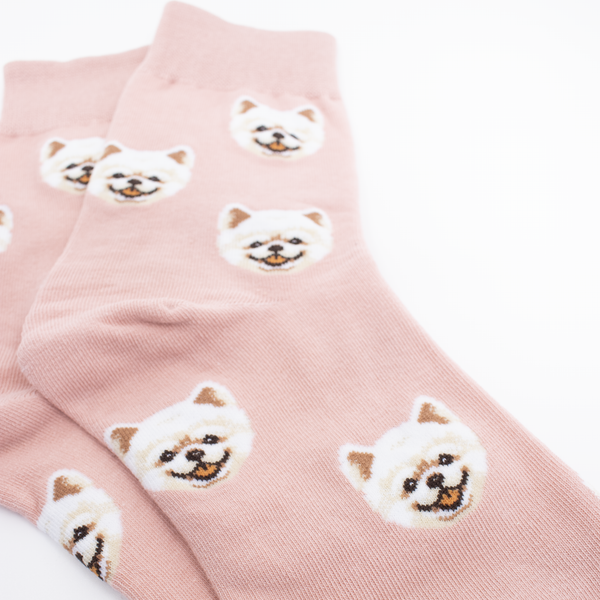 Pink pomeranian pattern socks for women