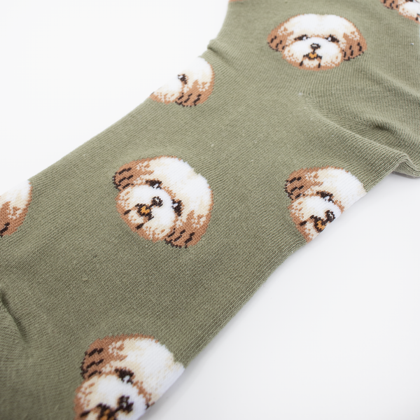 Shih Tzu pattern olive socks for womens
