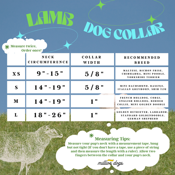 Lamb Dog Collar million dogs Size chart