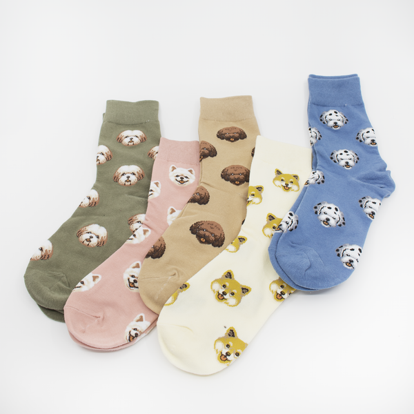 Blue doodle poodle Pomeranian Shiba inu Shihtzu pattern socks for womens
