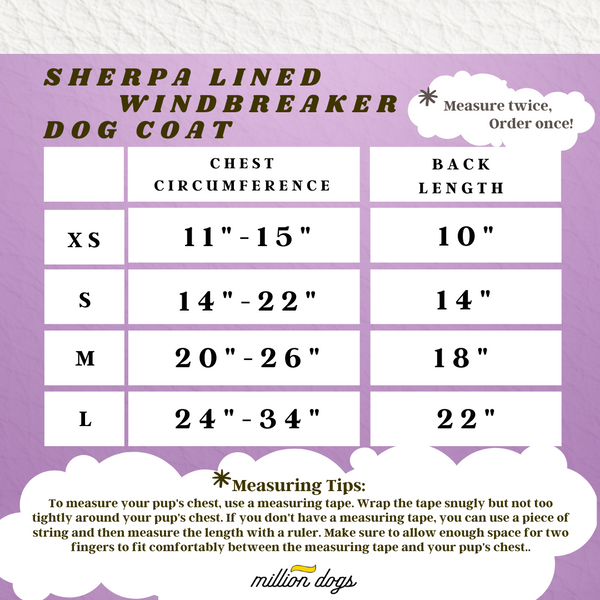 Sherpa Lined Windbreaker Dog Coat - Cloud