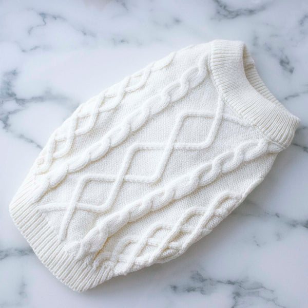 Cable Knit Ivory color Sweater for Small dogs