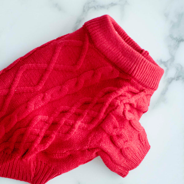Red christmas cable knit sweater for small dogs