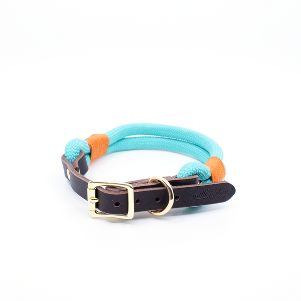 Mint color climbing rope leather dog collar by Million Dogs