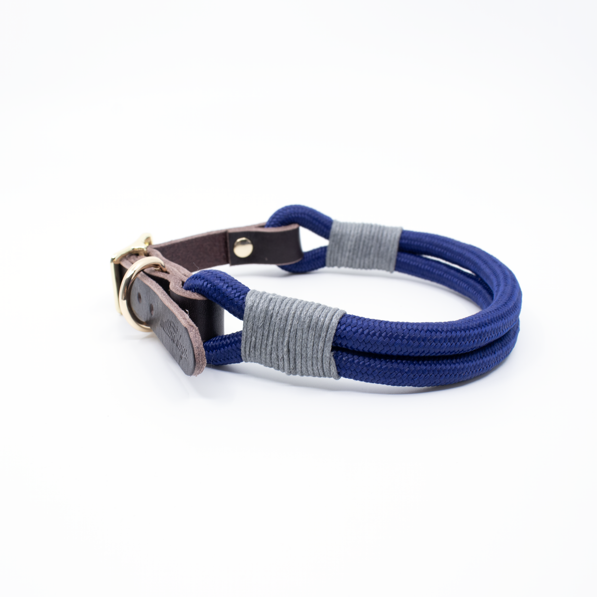 Climbing Rope Leather Dog Collar - Navy