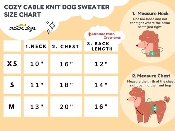 Blue knit cable sweater for small dogs Size chart' by million dogs