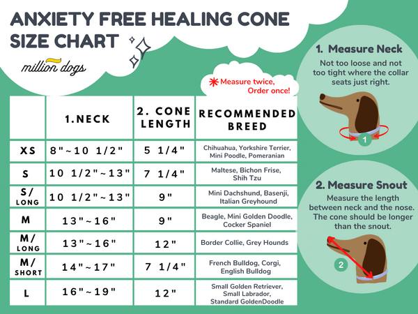 Organic Cotton Soft Healing Cone Size chart by Million Dogs