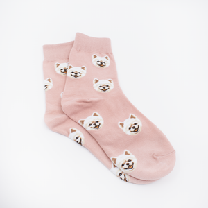 Pink pomeranian pattern socks for women