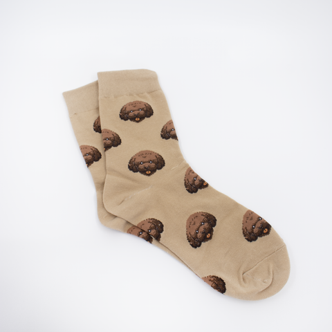 Brown poodle pattern women socks
